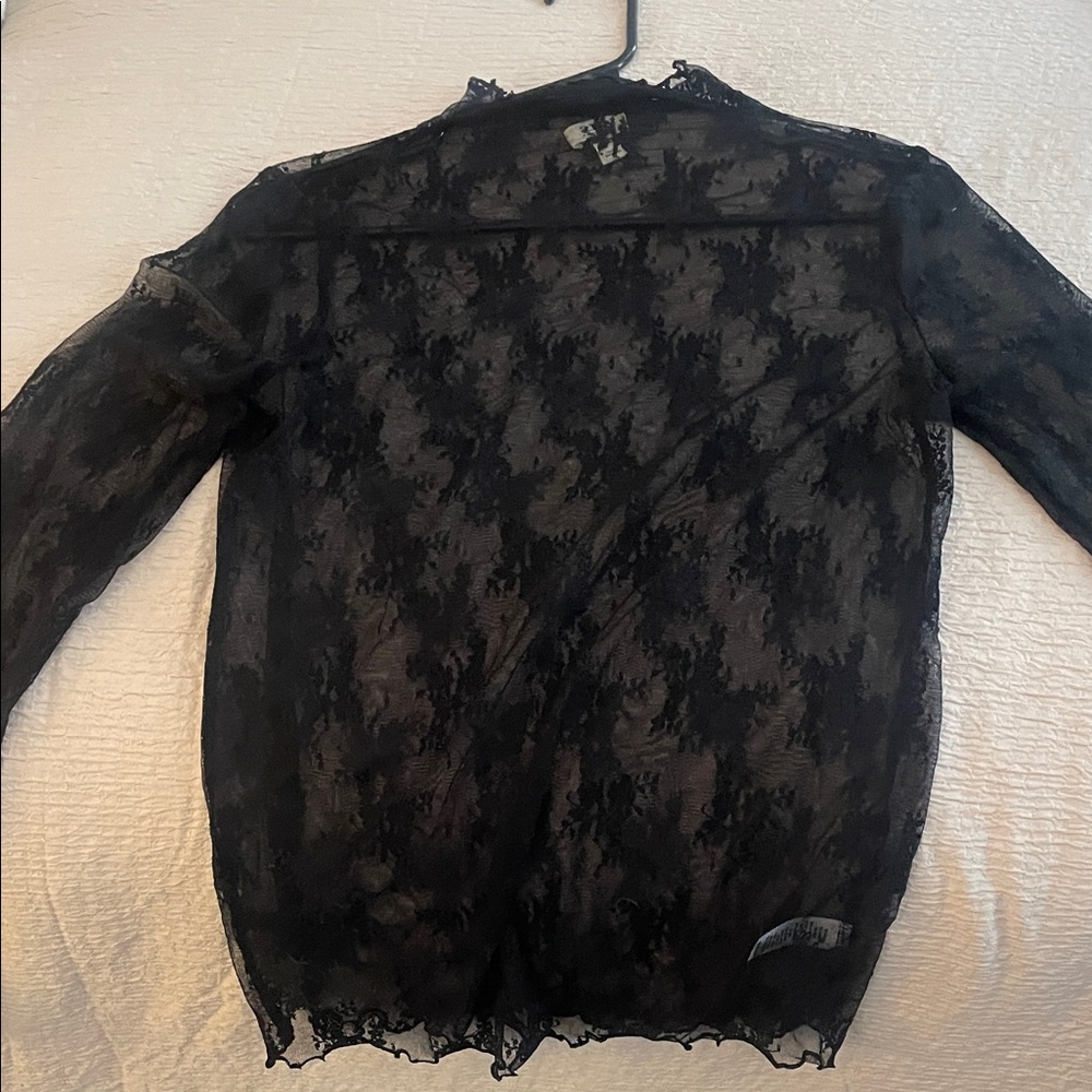 a.n.a Black Lace Long Sleeve Dress Top